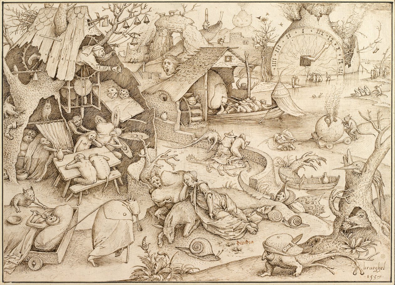 Acedia Trägheit aus der Serie Sieben Todsünden, 1557 von Bruegel
