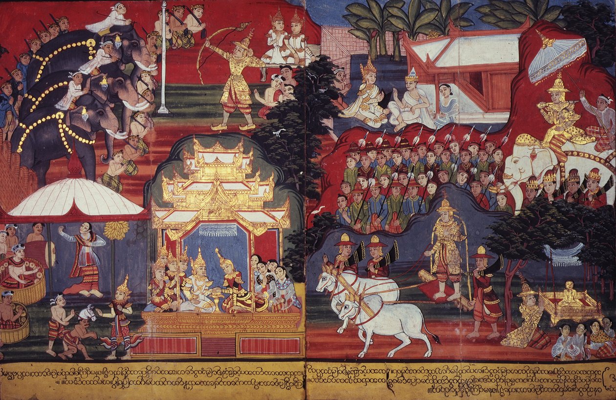 Der zukünftige Buddha wächst auf (ca. 1800-20) von Burmese School