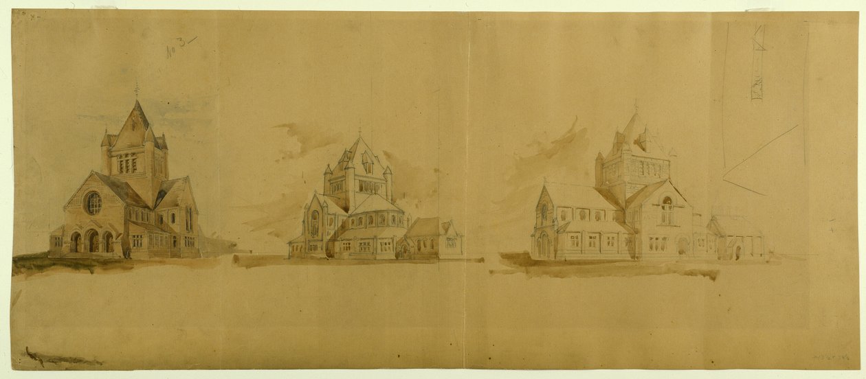 Kirche des Heiligen Gabriel, Chicago, Illinois, Perspektivische Skizzen, ca. 1889 von Burnham and Root