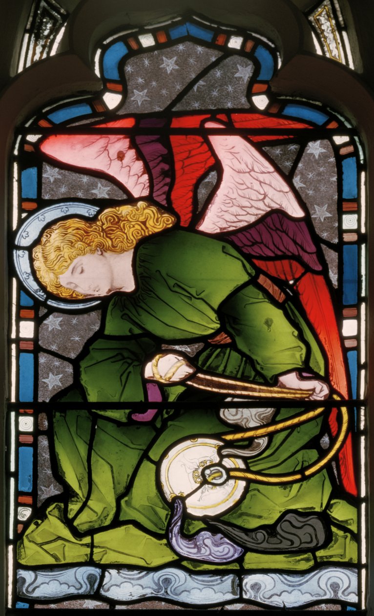 Gillingham, St. Mary, Ostfenster, Heaton, Butler & Bayne, unbekannter Künstler, Wahrnehmungsengel, ca. 1868 von Butler and Bayne Heaton