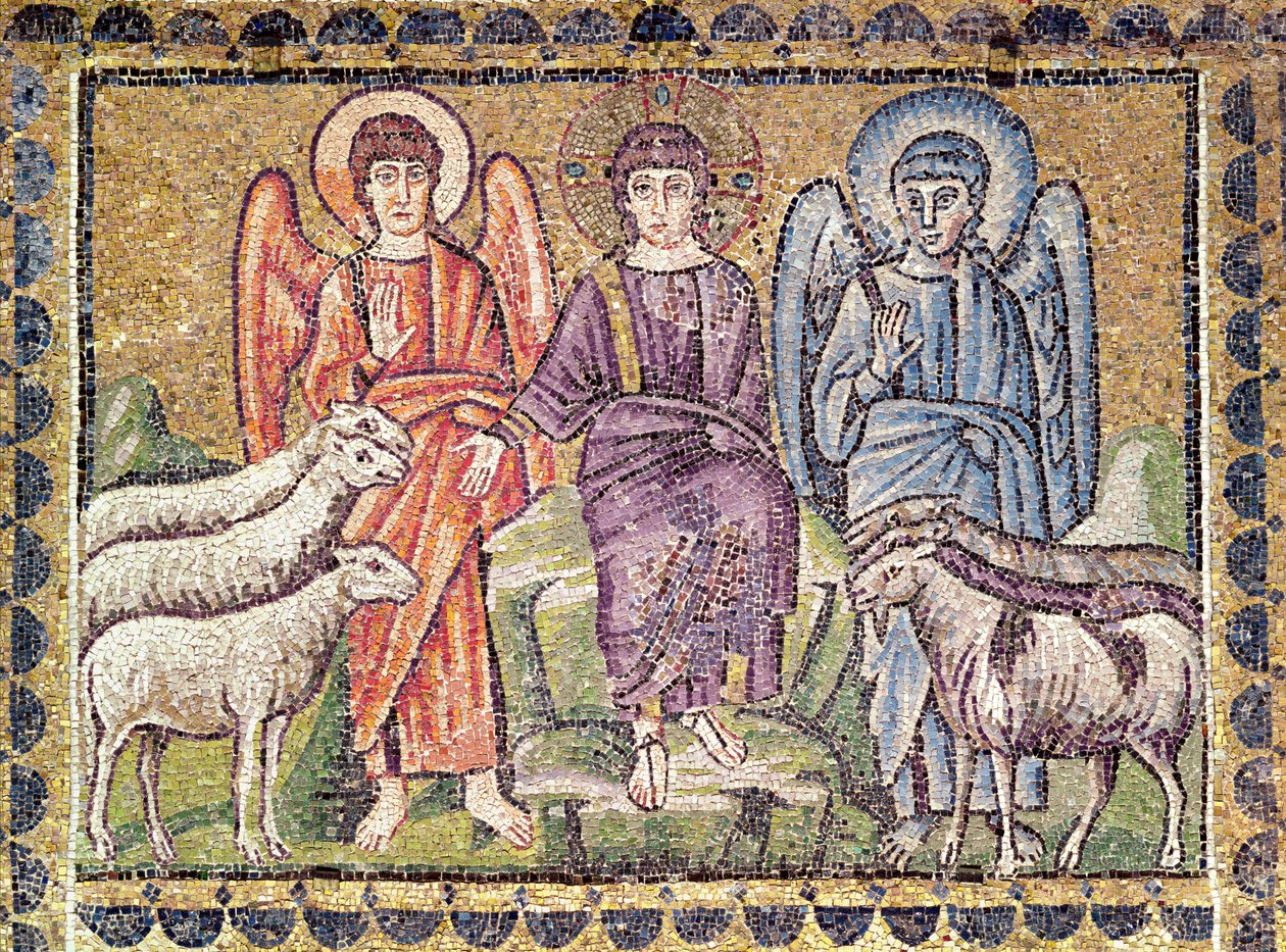 Das Gleichnis vom guten Hirten, der die Schafe von den Böcken trennt, Szenen aus dem Leben Christi (Mosaik) von Byzantine School