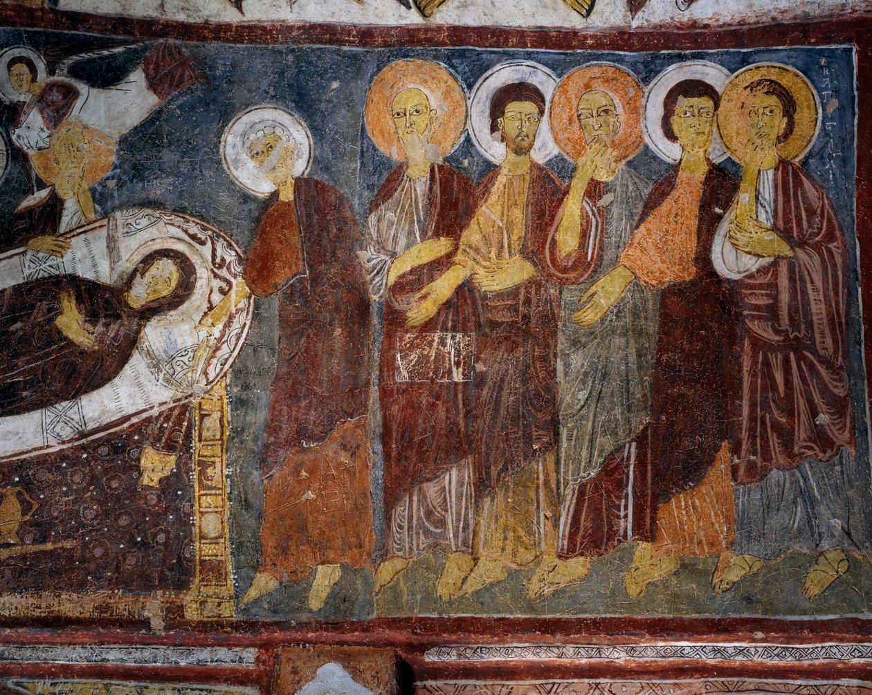 Entschlafung der Jungfrau unter den Aposteln, Detail, Byzantinisches Fresko (13. Jahrhundert), Gulsehir Karsi Kilise (Kirche des Heiligen Johannes), Göreme (UNESCO-Welterbe) von Byzantine