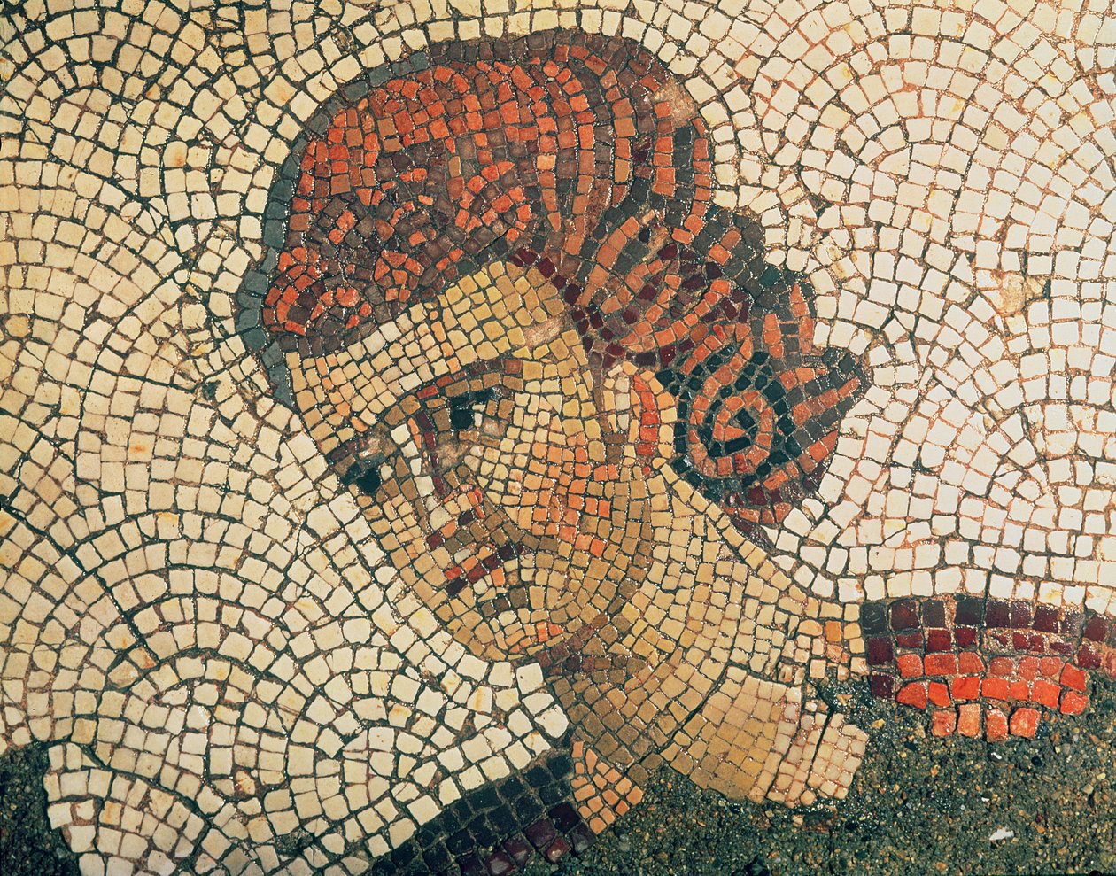Kopf eines römischen Soldaten, Bodenbelag aus dem Großen Kaiserpalast, Konstantinopel, 5.-6. Jahrhundert von Byzantine