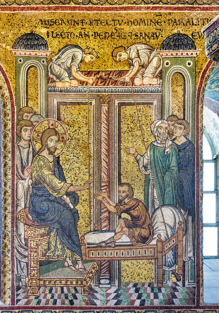 Jesus heilt den Gelähmten, byzantinisches Mosaik, Episoden aus dem Leben Christi, XII-XIII. Jahrhundert von Byzantine