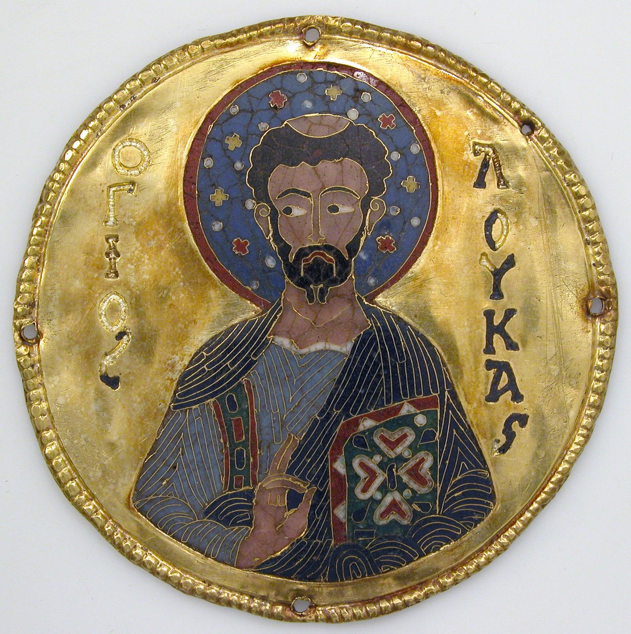 Medaille mit dem Heiligen Lukas von einem Ikonenrahmen, ca. 1100 (Gold, Silber und Email Cloisonné) von Byzantine