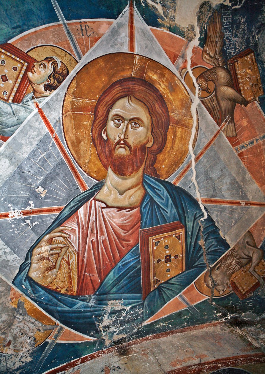 Salvator Mundi (Erlöser der Welt) - Malerei von Damiane (aktiv im 14. Jahrhundert) - 14. Jahrhundert - Fresko - St. Georgs Kloster, Ubisi (Georgien) von Byzantine