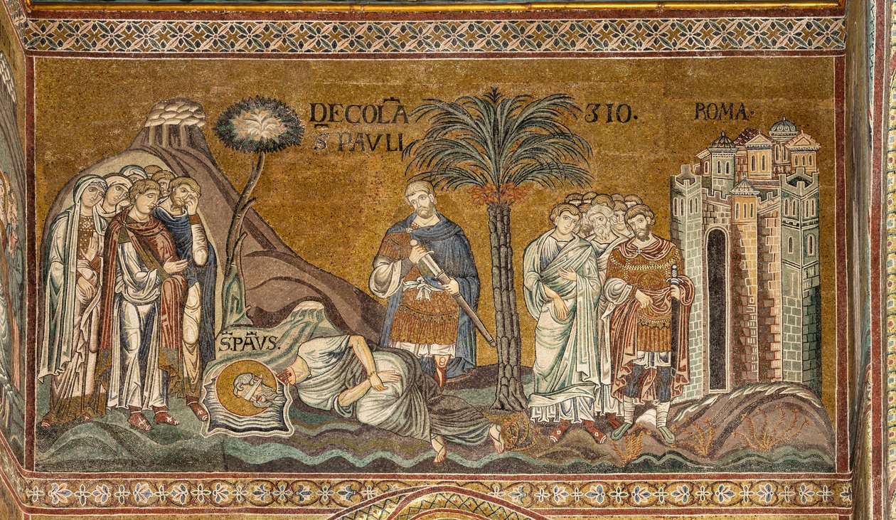 Enthauptung des Heiligen Paulus in Rom, byzantinisches Mosaik, XII-XIII Jahrhundert im nördlichen Querschiff von Byzantine