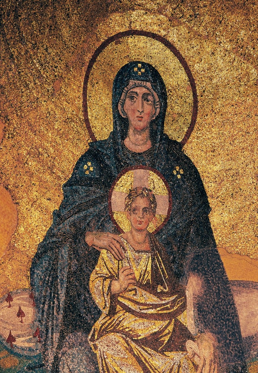 Jungfrau und Kind auf dem Thron (Mosaik) von Byzantine Byzantine