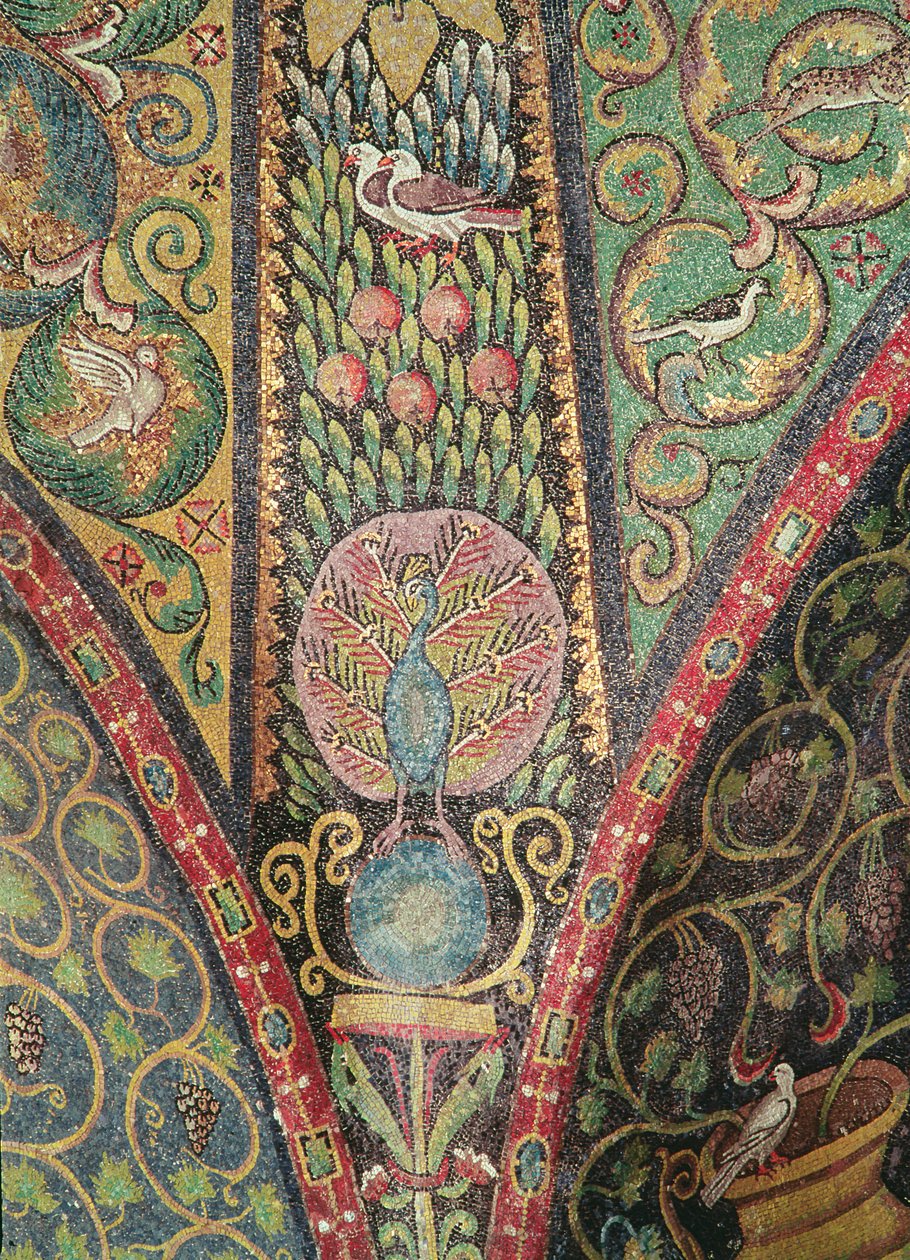 Detail des Gewölbes mit Vögeln und einem Pfau (Mosaik) von Byzantine School