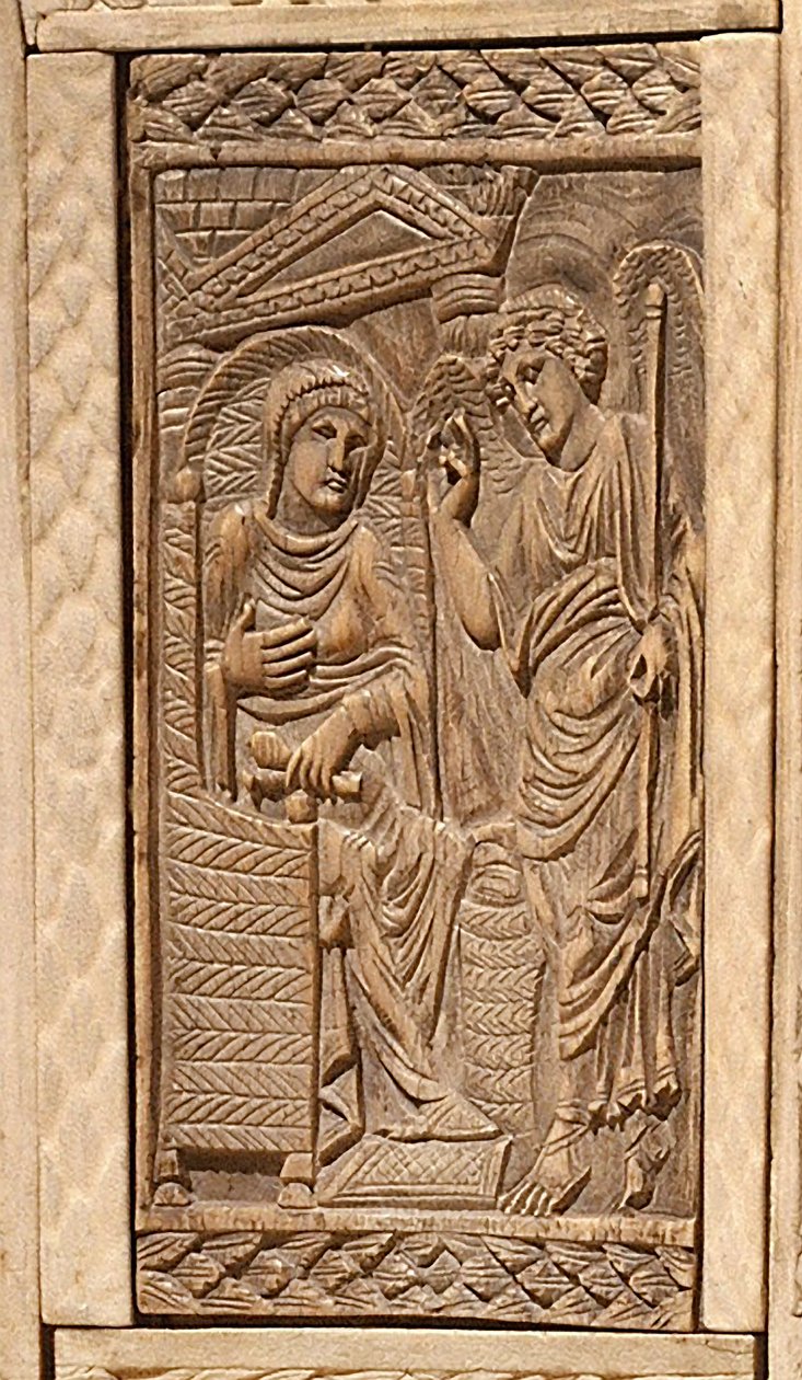 Detail der Verkündigung, vom Stuhl des Bischofs Maximian (Intarsienholz & Elfenbein) von Byzantine School