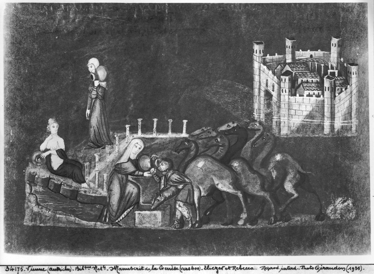 Gr 31 fol.7r Rebekka und Eliezer am Brunnen, aus der Wiener Genesis von Byzantine School
