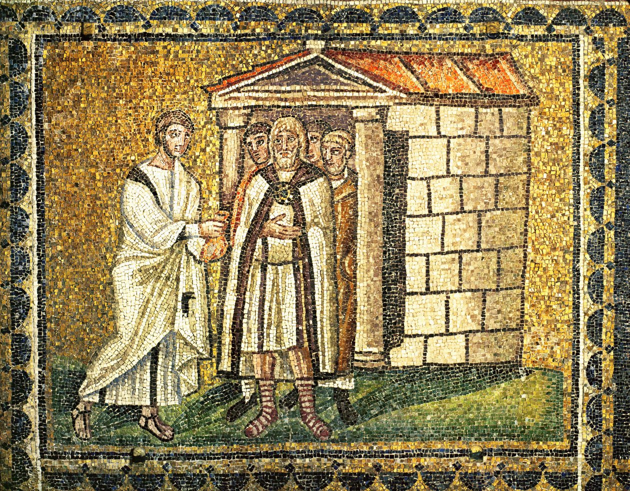 Reue des Judas, ein Schekelbeutel in seinen Händen von Byzantine School