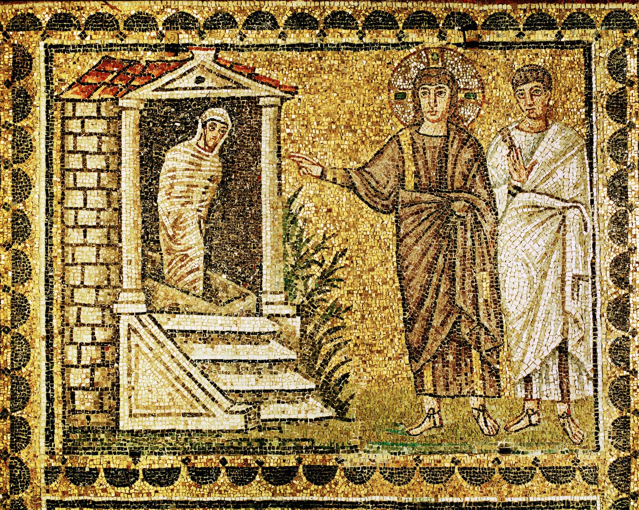 Die Auferweckung des Lazarus von den Toten, Jesus und ein Apostel von Byzantine School