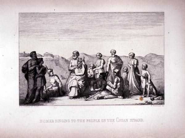 Homer singt für die Menschen am Chian-Strand, graviert von B.Barloccini, 1849 von C.C Perkins