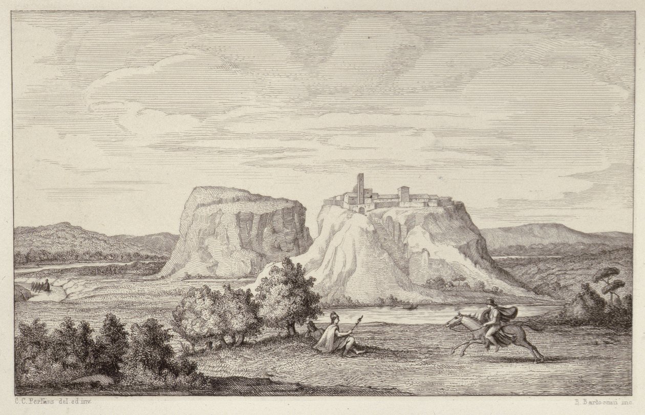 Imaginäre Ansicht des frühen Roms, graviert von B.Barloccini, 1849 von C.C Perkins