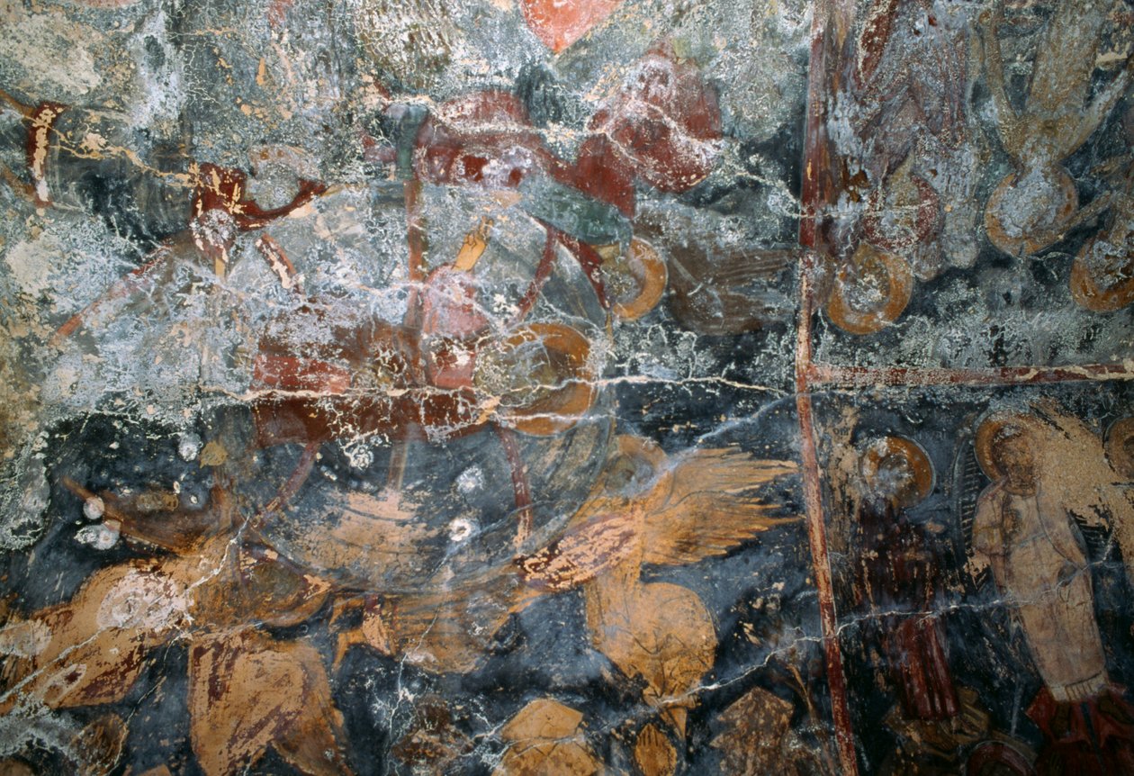 Beschädigtes Fresko in der Kirche Metamorphosis Sotiros, Voutas, Kreta, Griechenland (Foto) von J.B. and Brown J. Rowbotham