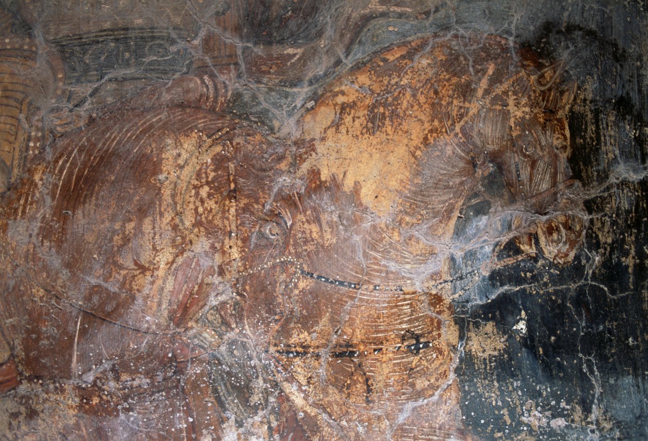 Pferd, Detail aus Fresko in der Kirche Agios Georgios, Komitades, Kreta, Griechenland (Foto) von J.B. and Brown J. Rowbotham
