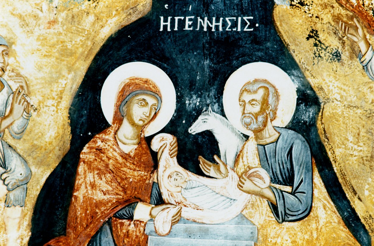 Geburtsfresko im Kloster Mikro Sotiris, Symi Insel, Griechenland (Foto) von J.B. and Brown J. Rowbotham