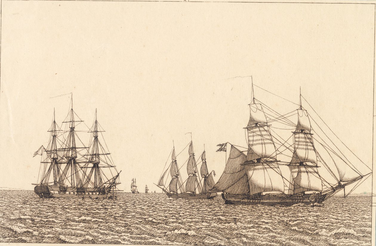 Eine Fregatte liegt vor Anker. Illustration zu "Linearperspectiven", Tafel IXb von Christoffer Wilhelm Eckersberg