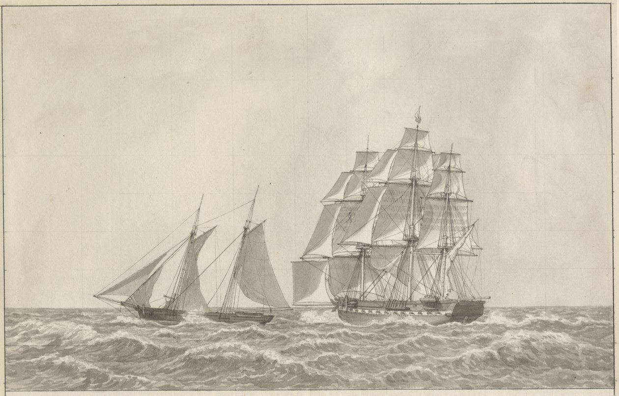 Ein Schoner, der eine verfolgte Fregatte überholt von Christoffer Wilhelm Eckersberg