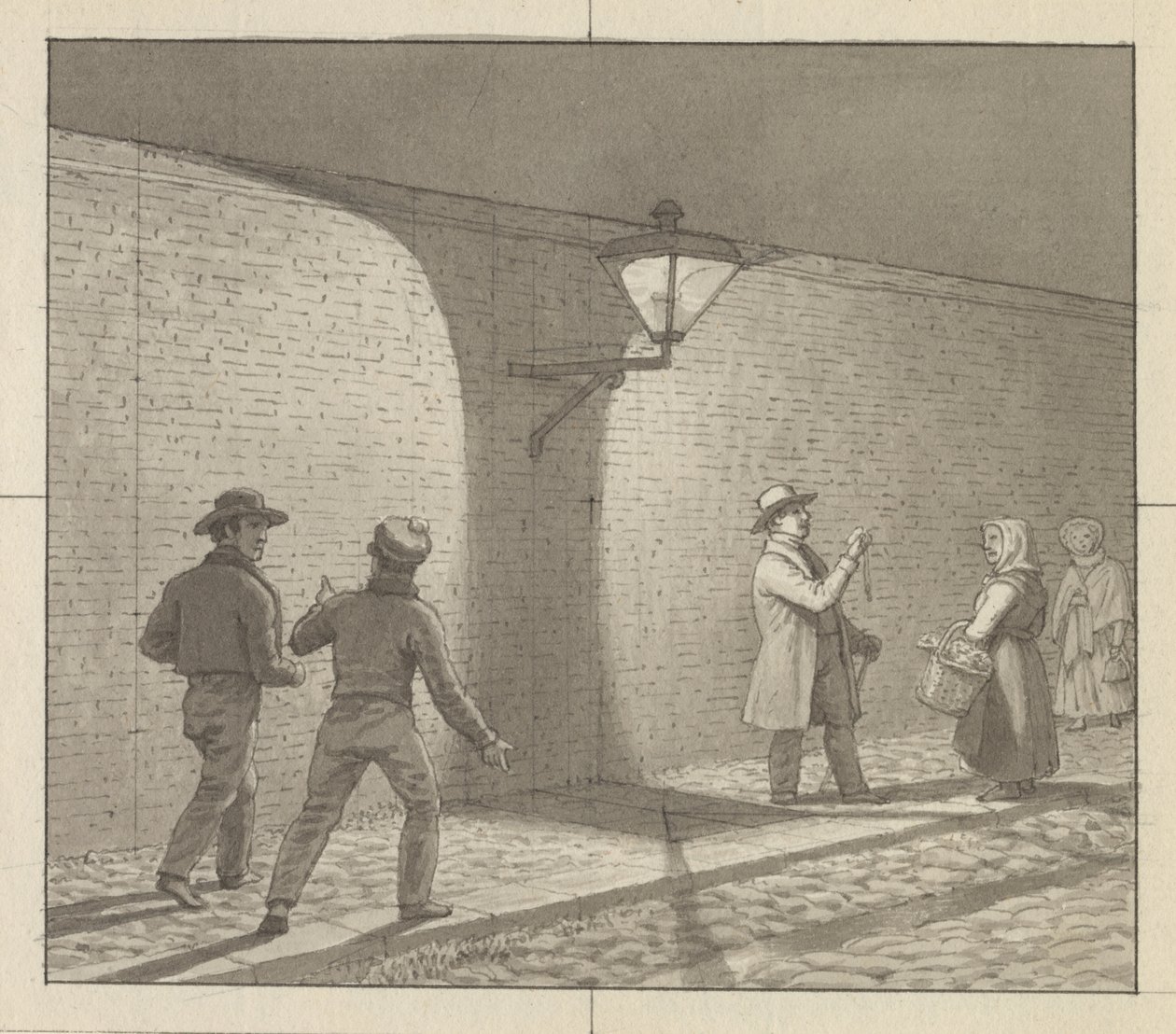 Linearperspektive angewendet auf die Malerei, Tafel VIII, Abb. 1 - Nächtliche Wanderung unter der Straßenlaterne von Christoffer Wilhelm Eckersberg