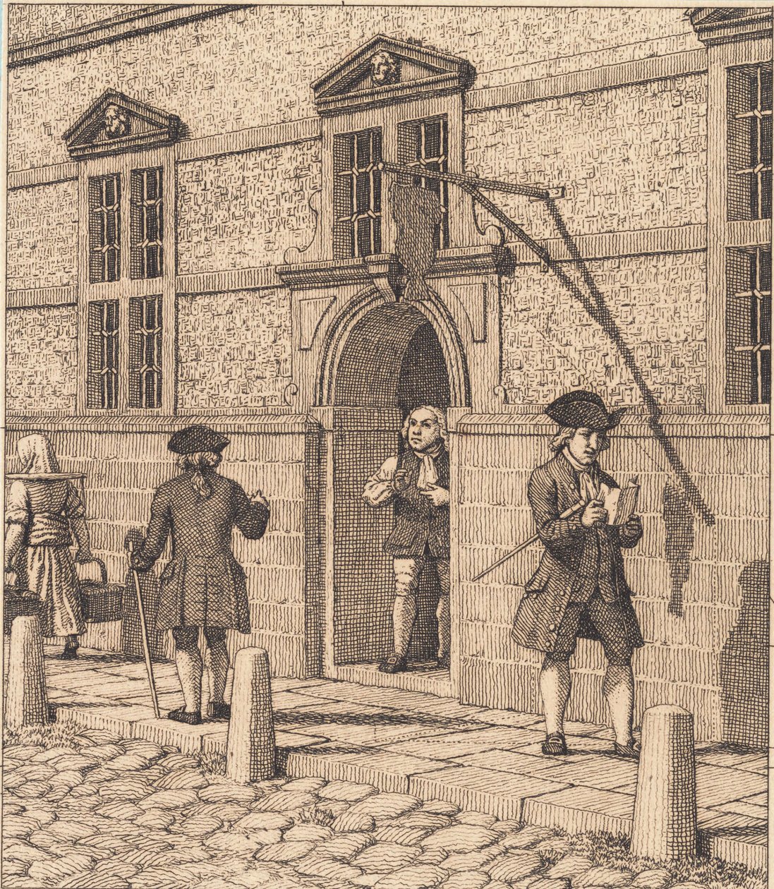 Szene um ein Portal der Börse. Illustration zu "Linearperspektive", Tafel VI von Christoffer Wilhelm Eckersberg