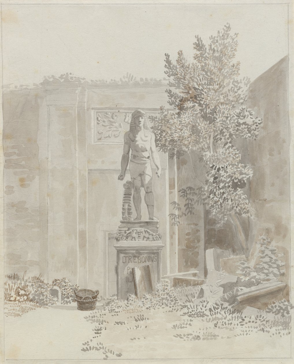 Römische antike Statue im ägyptischen Stil, vermutlich im Garten des Palazzo Barberini von Christoffer Wilhelm Eckersberg