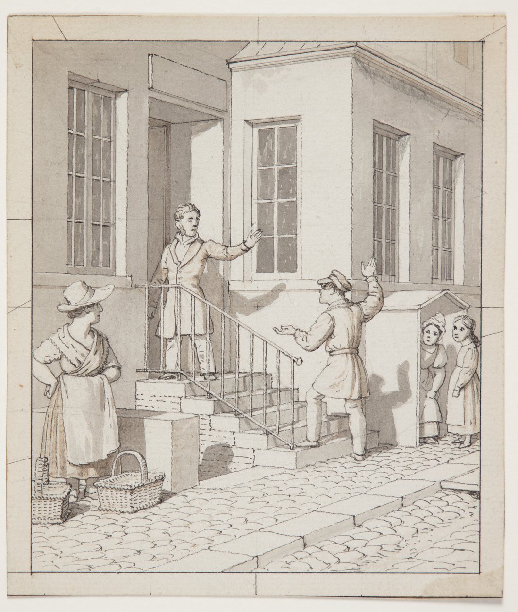 Streit auf der Straßentreppe. Vorstudie zu "Linearperspektive angewendet auf die Malerei", Tafel VII, 2 von Christoffer Wilhelm Eckersberg