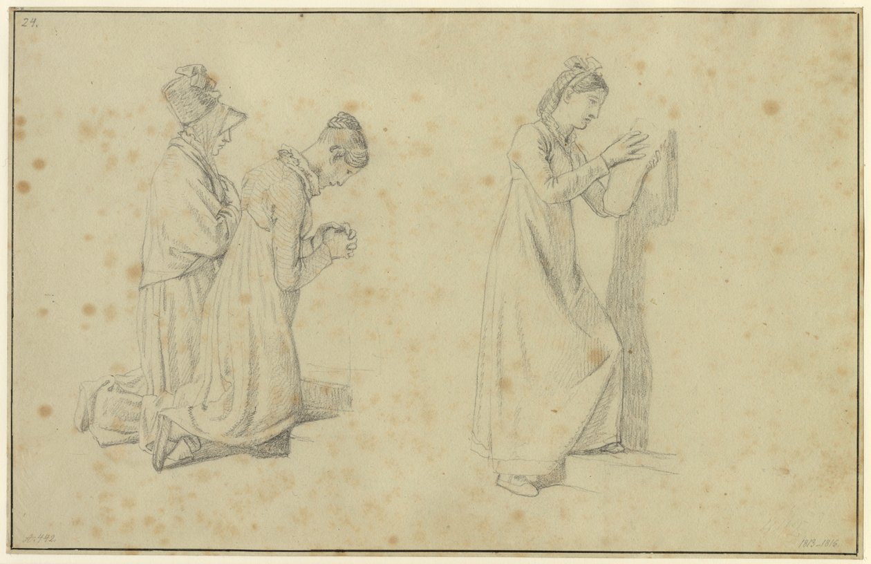 Studie einer stehenden und zwei knienden Frauenfiguren von Christoffer Wilhelm Eckersberg