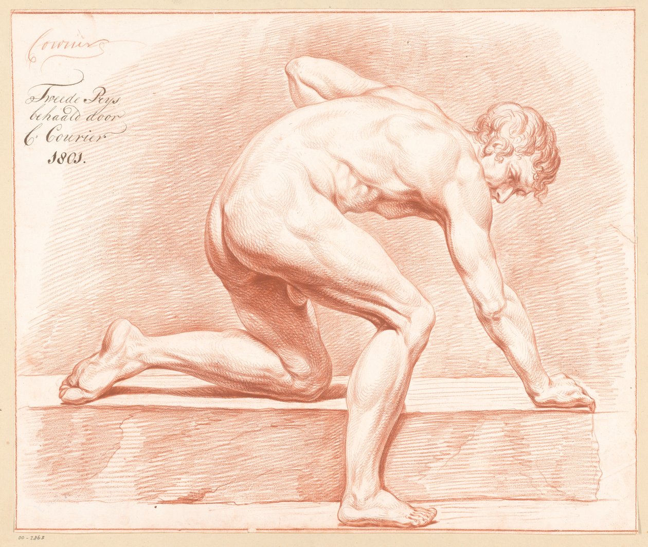 Kniender männlicher Akt, von der Seite gesehen (2. Preis 1801) von C. Courier