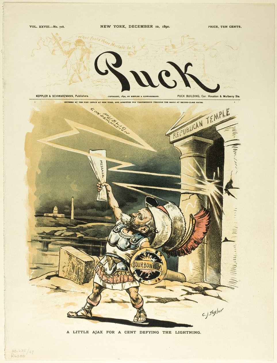 Ein kleiner Ajax für einen Cent trotzt dem Blitz, aus Puck von C. Jay Taylor