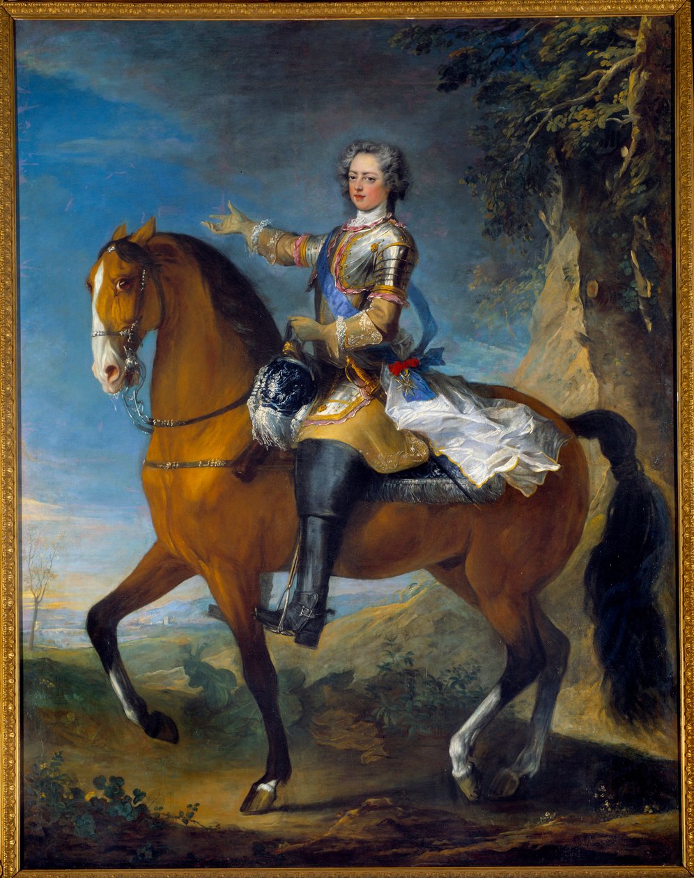 Reiterporträt von Ludwig XV. (1710-1774), König von Frankreich, im Alter von 13 Jahren, 1723. Gemälde von Jean Baptiste Van Loo (1684 - 1745) und Charles Parrocel (1688-1752) von C. and Van Loo J. B. Parrocel