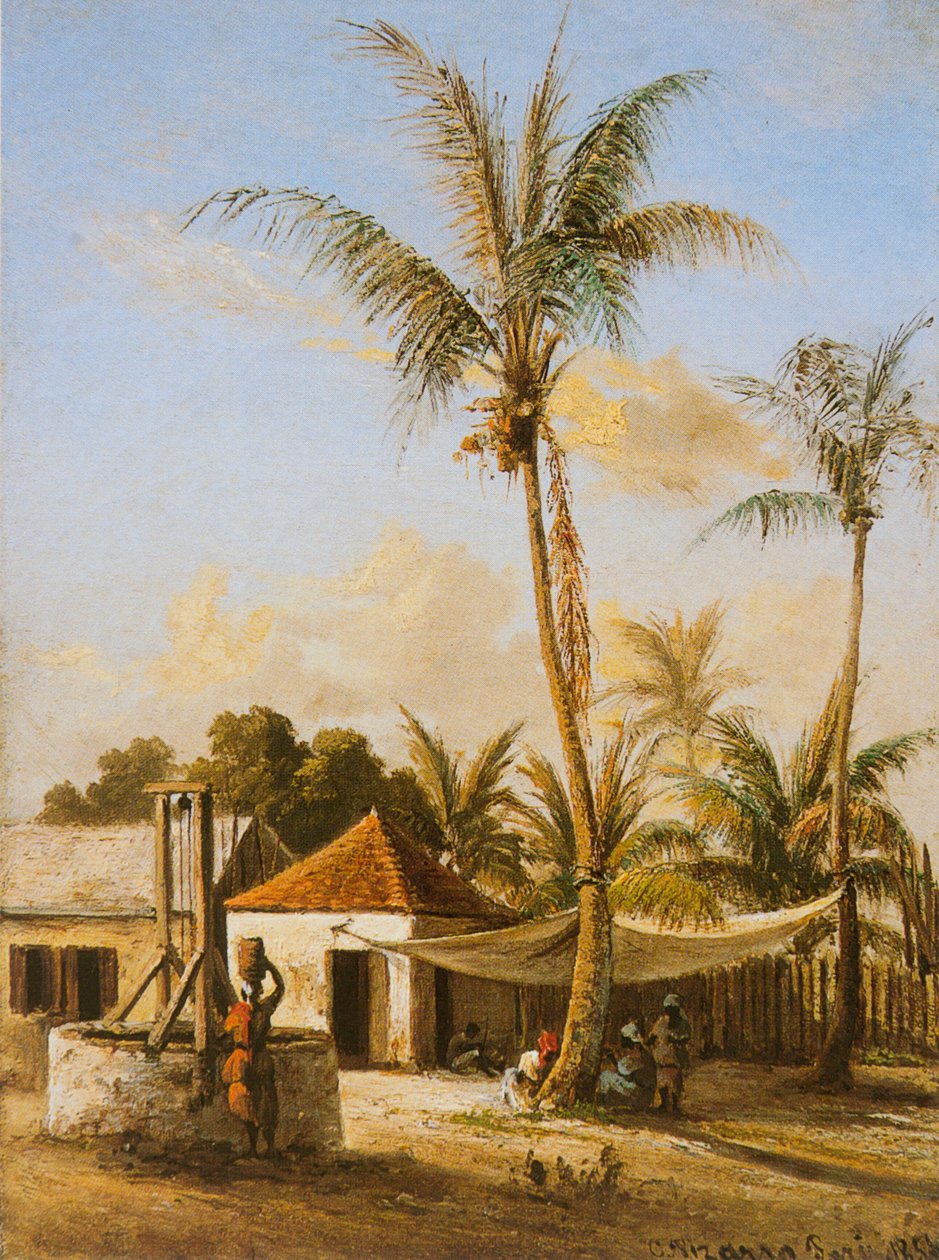 Figuren ruhen sich an einem Dorfbrunnen aus von Camille Jacob Pissarro