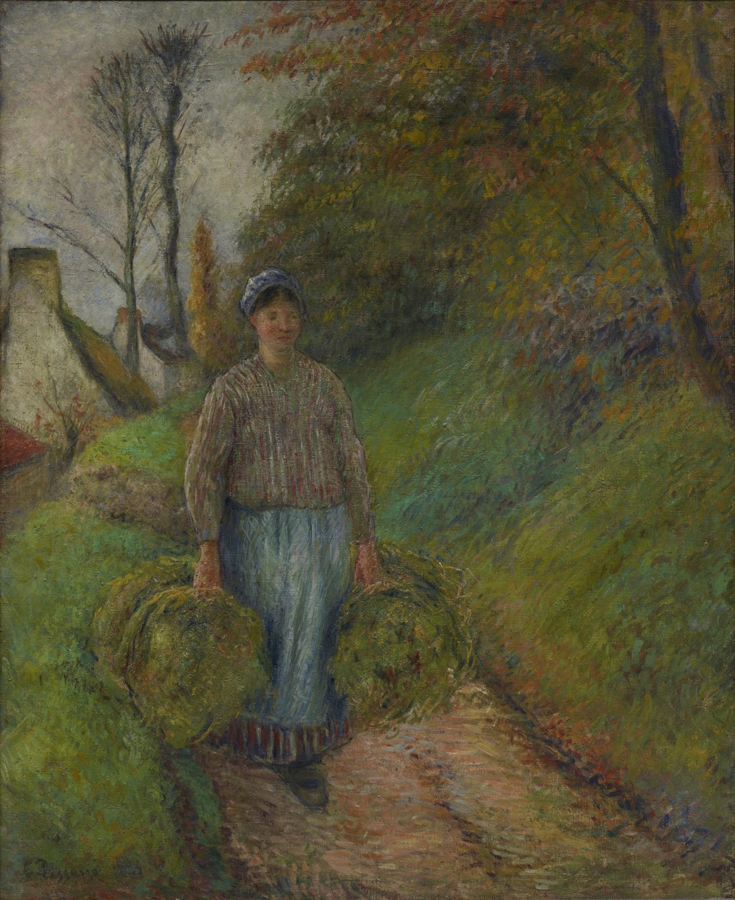 Bauern tragen zwei Heuballen von Camille Jacob Pissarro