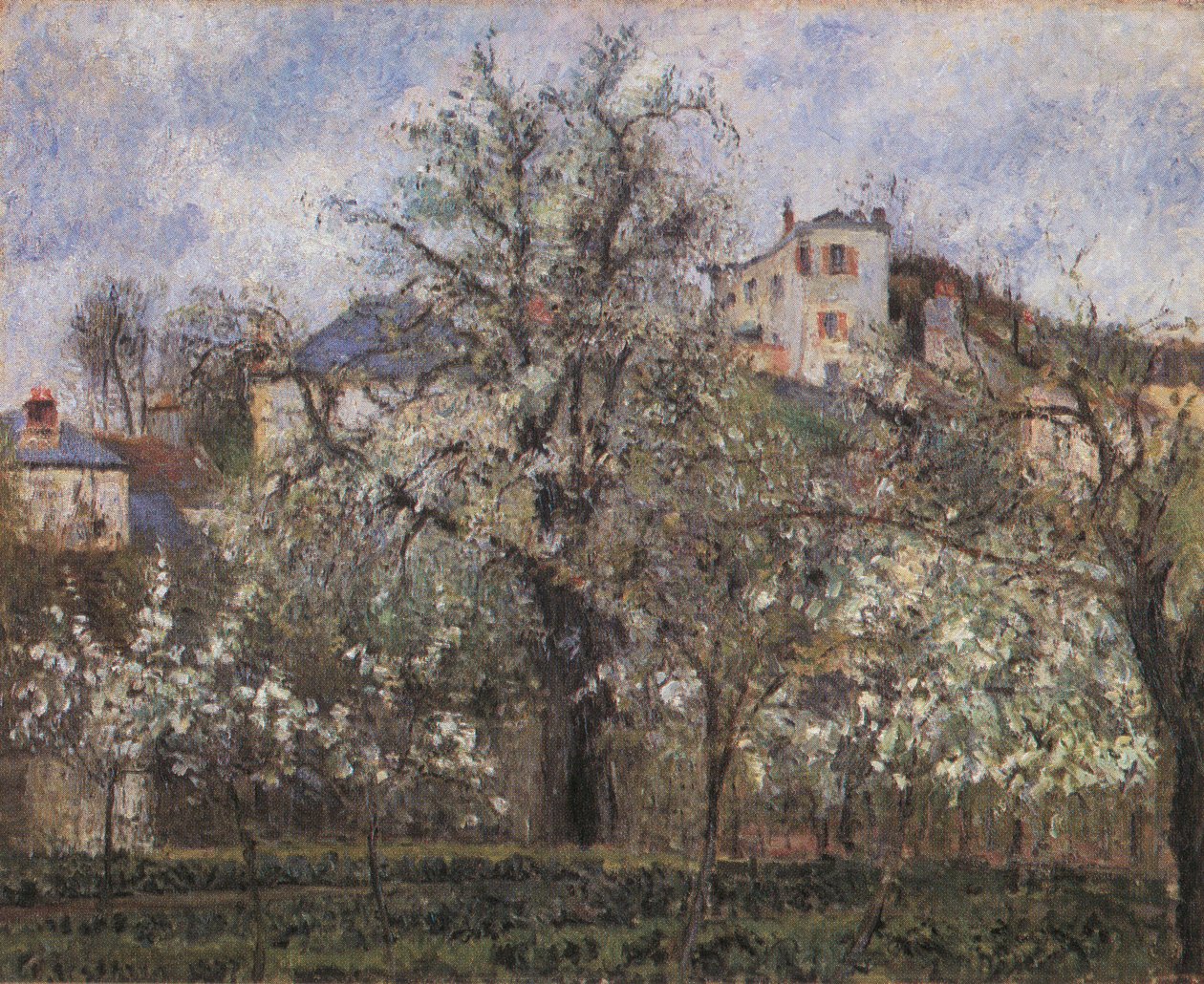 Gemüsegarten und blühende Bäume, Frühling, Pontoise von Camille Jacob Pissarro