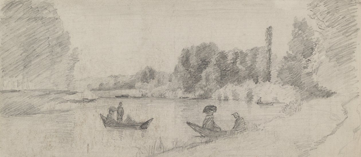 Studie einer Flusslandschaft mit Booten, 1863-1864 von Camille Jacob Pissarro