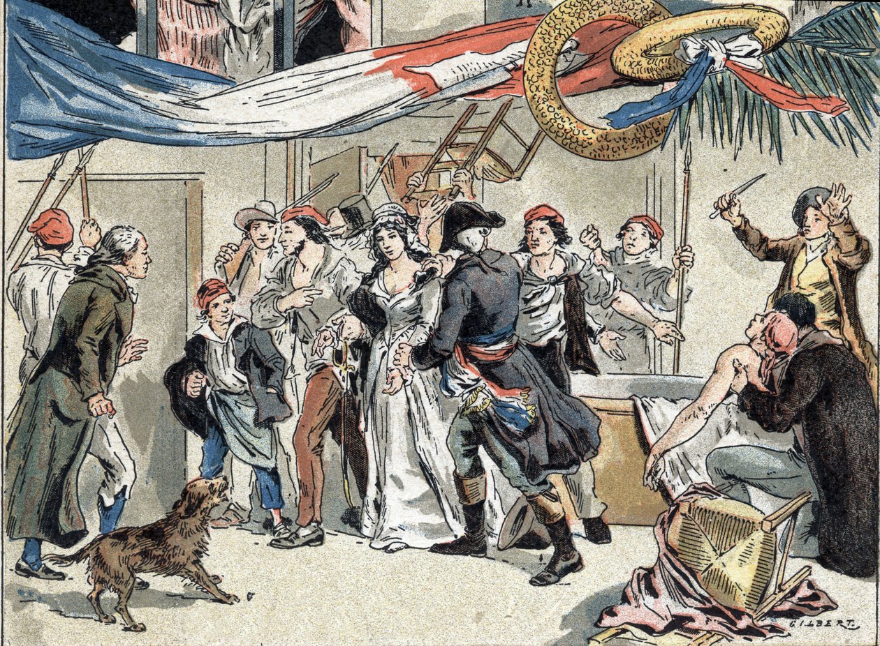 Die Verhaftung von Charlotte Corday nach dem Mord an Jean Paul Marat 1793. Illustration von Camille Gilbert aus 1890. von Camille Gilbert
