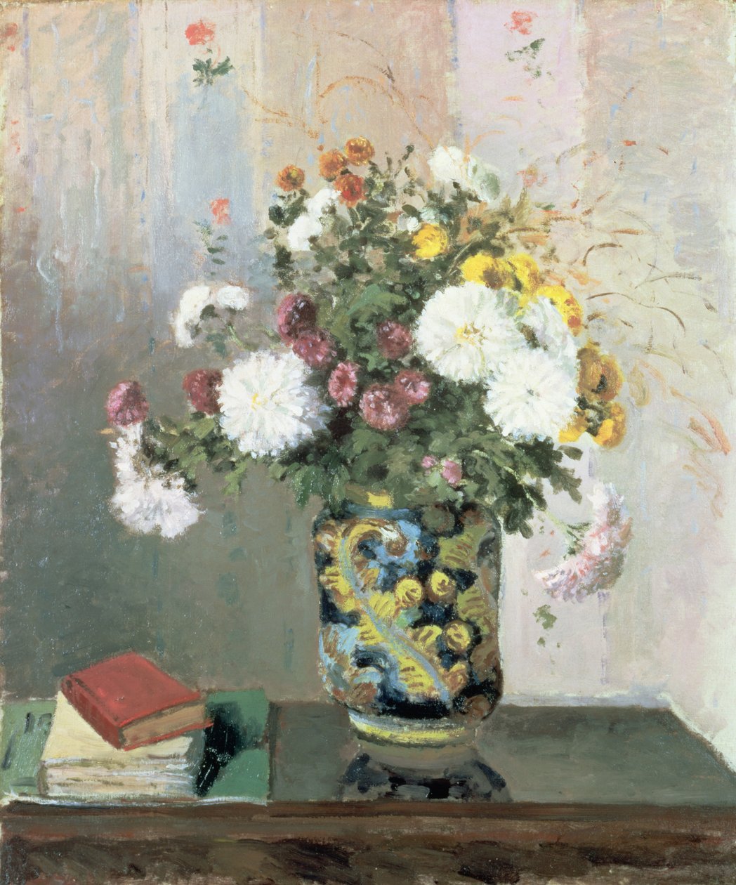 Blumenstrauß, Chrysanthemen in einer chinesischen Vase von Camille Jacob Pissarro
