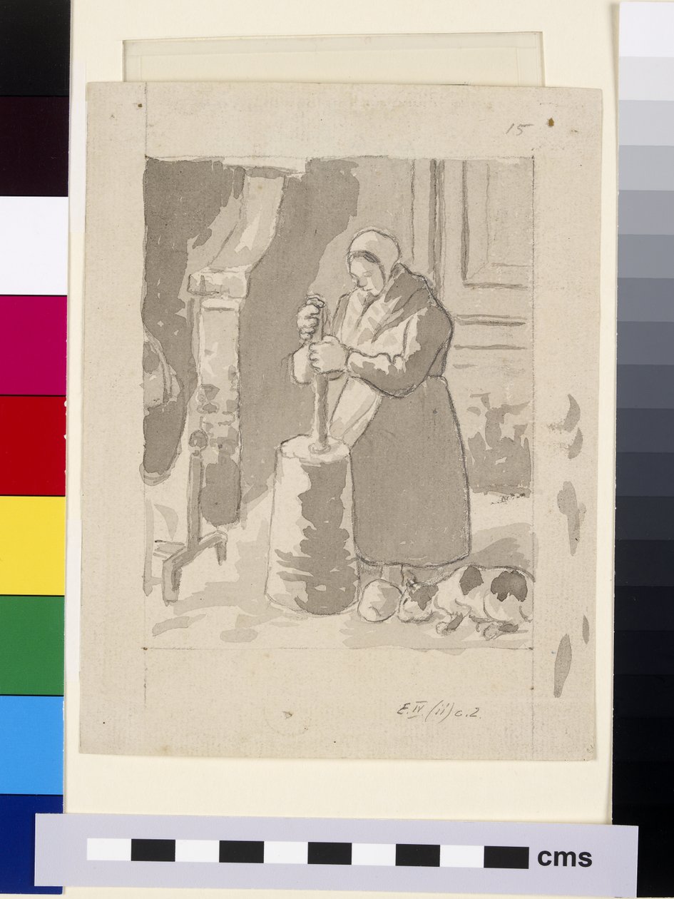 Kompositionsstudie einer Bäuerin beim Buttermachen von Camille Jacob Pissarro