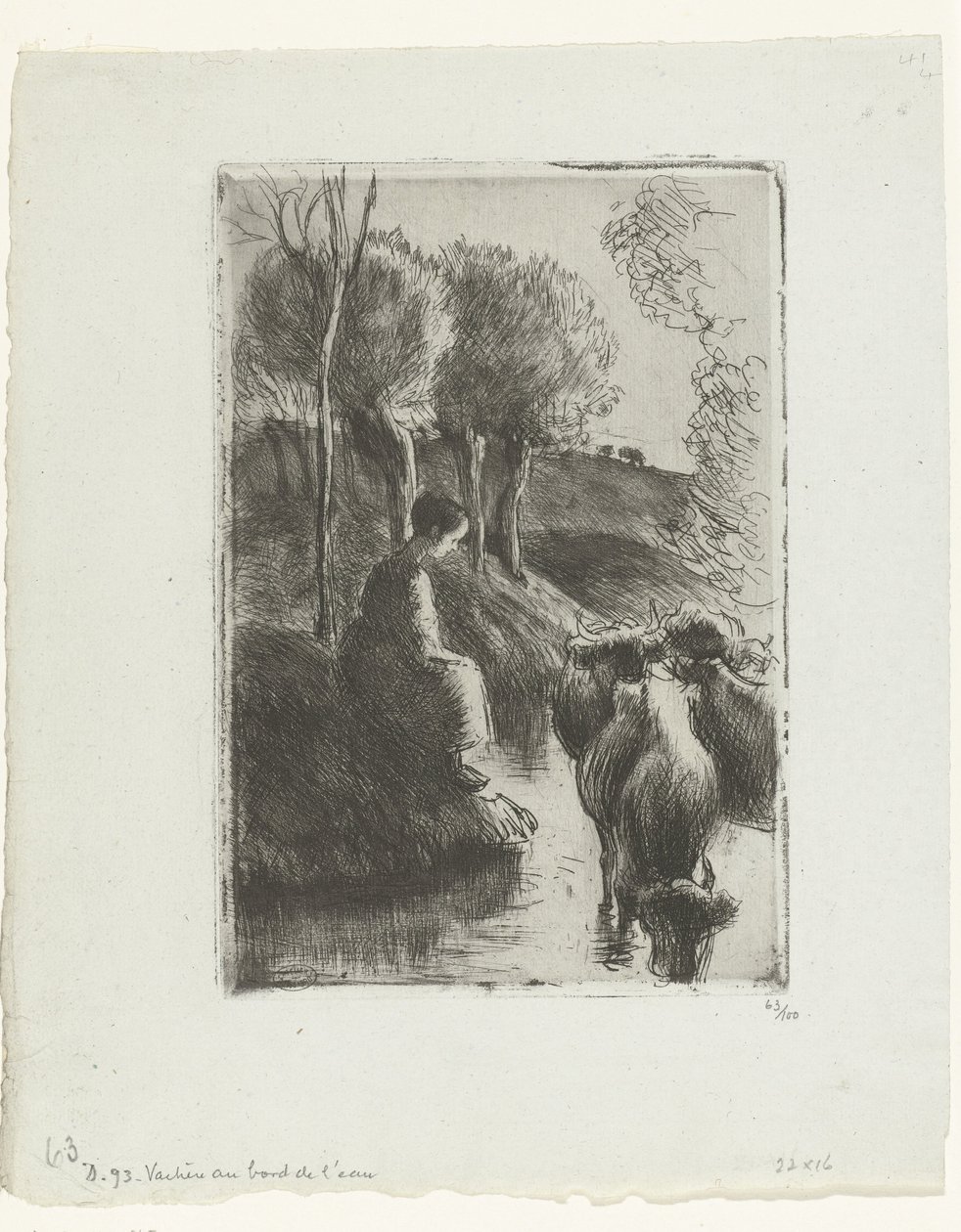 Hirtin mit Kühen am Wasser von Camille Jacob Pissarro