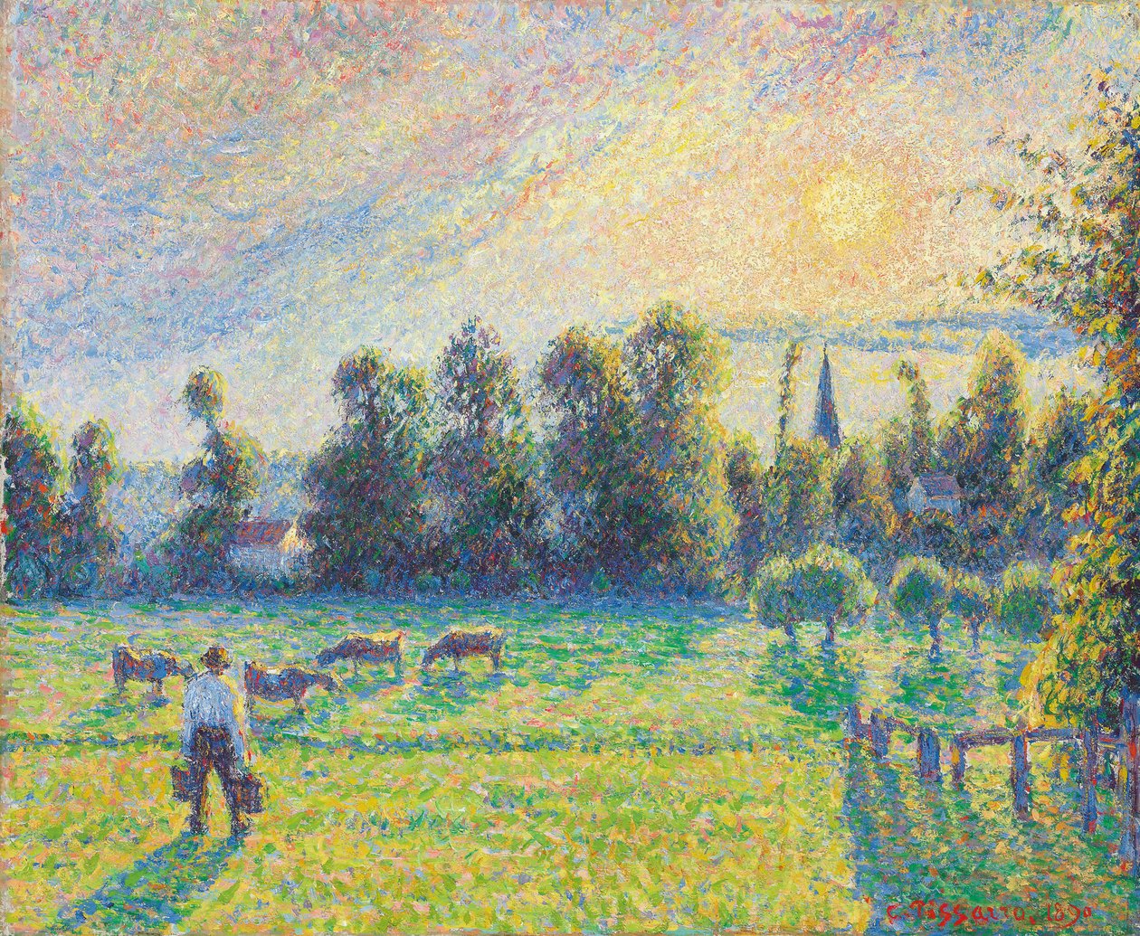 Weide, Sonnenuntergang, Eragny; Paturage, coucher de soleil, Eragny, 1890 von Camille Jacob Pissarro