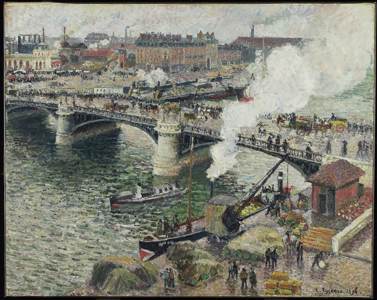 Pont Boieldieu in Rouen, feuchtes Wetter von Camille Jacob Pissarro