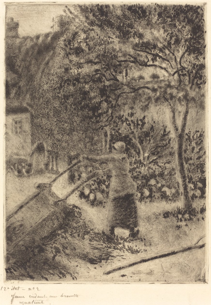 Eine Frau leert eine Schubkarre von Camille Pissarro