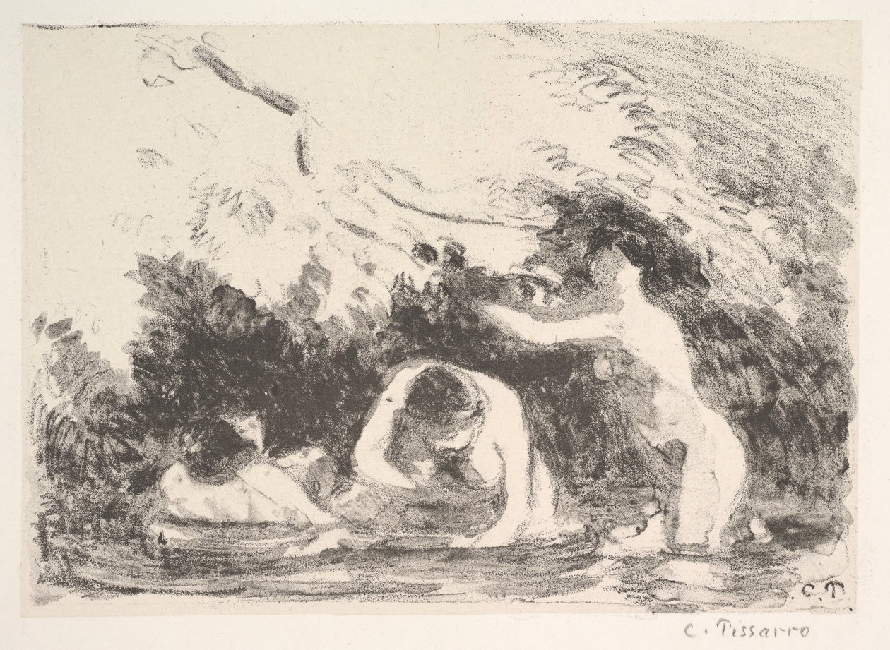 Badende im Schatten bewaldeter Ufer, 1894 von Camille Jacob Pissarro