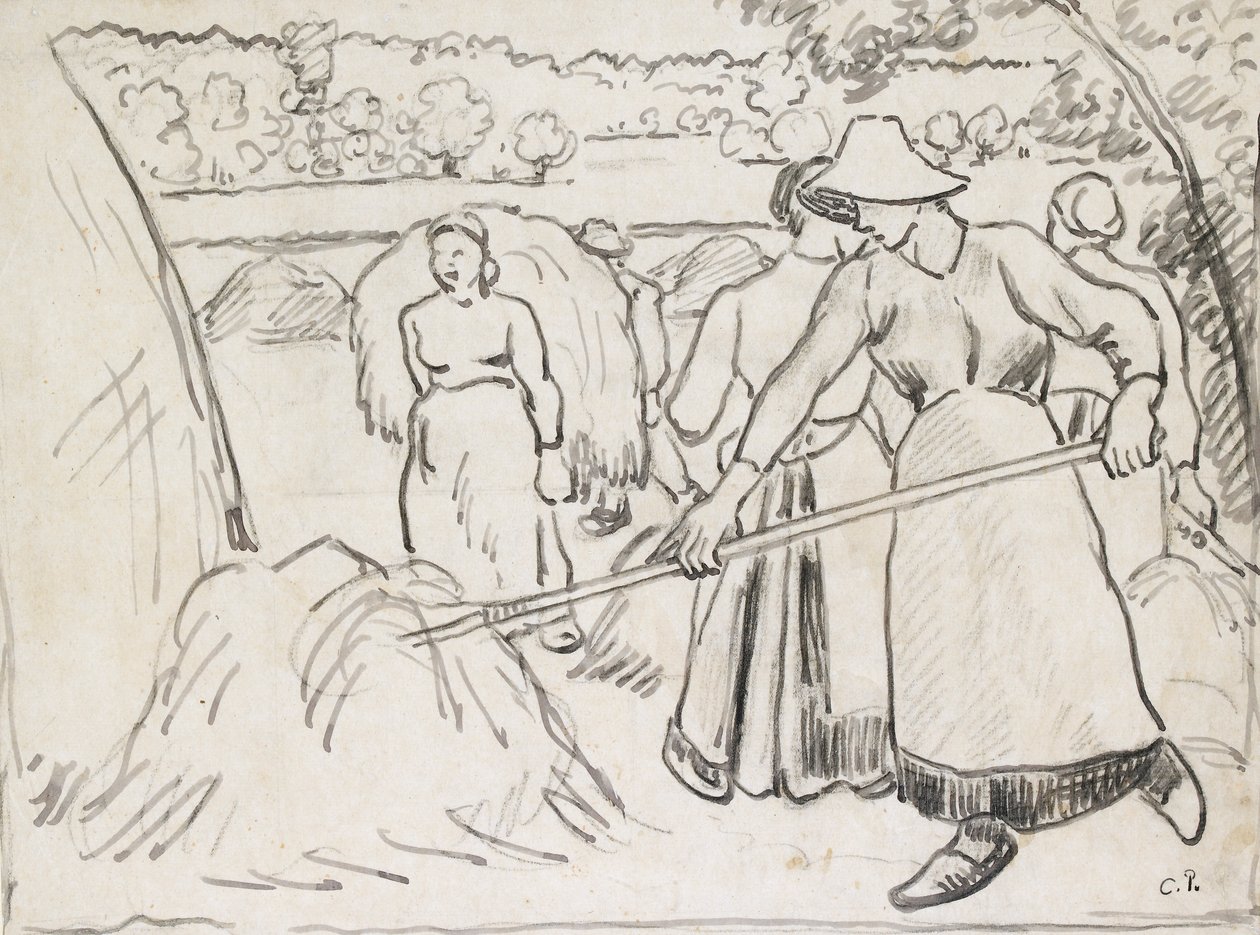 Kompositionsstudie von Erntearbeitern in einer Landschaft, ca. 1893 von Camille Pissarro