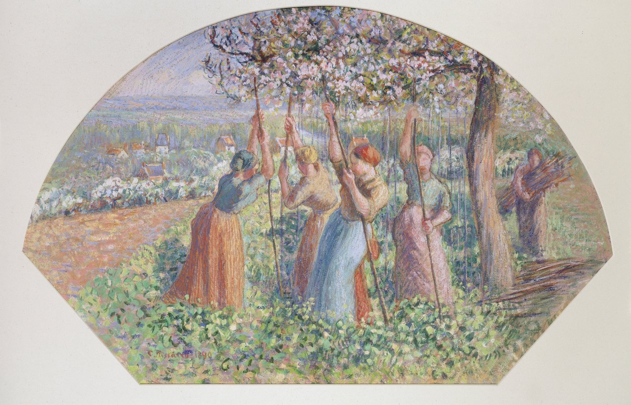 Entwurf für einen Fächer: Die Erbsenstecker, 1890 von Camille Pissarro