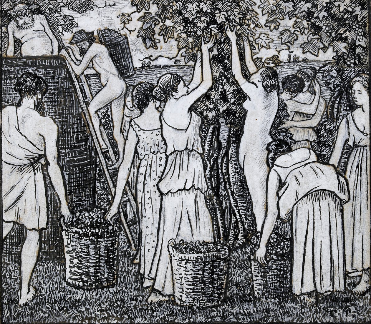 Weinlese, Kompositionsstudie für eine Illustration zu 