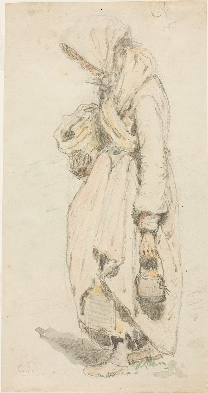 Bäuerin (recto); Junge mit Angelrute (verso) von Camille Pissarro