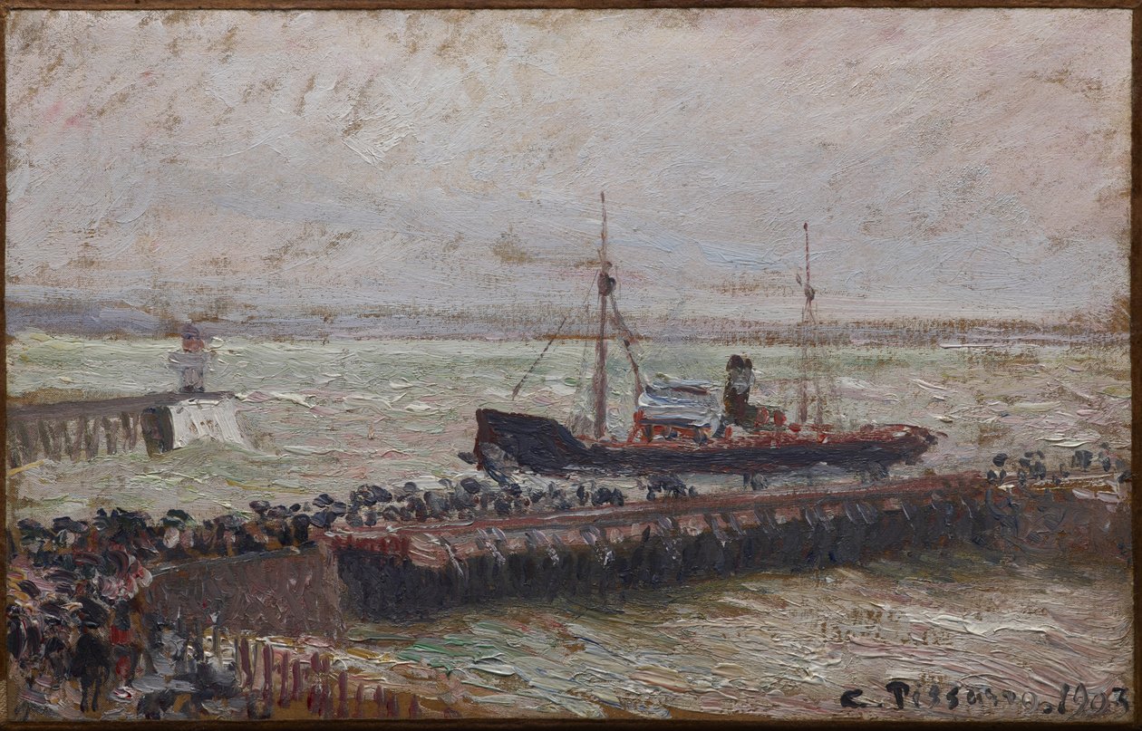 Schiff, das den Hafen von Le Havre betritt von Camille Jacob Pissarro