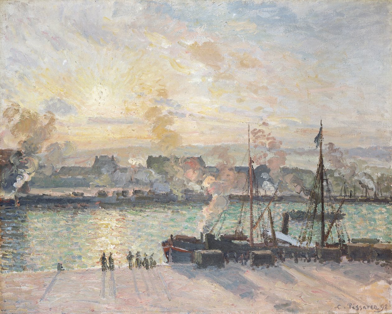 Sonnenuntergang, der Hafen von Rouen, Dampfschiffe, 1898 von Camille Pissarro
